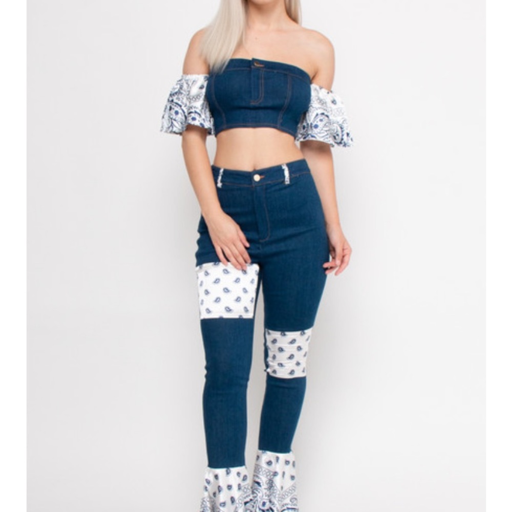 Bandanna Denim Two Piece Dark Denim Outfit